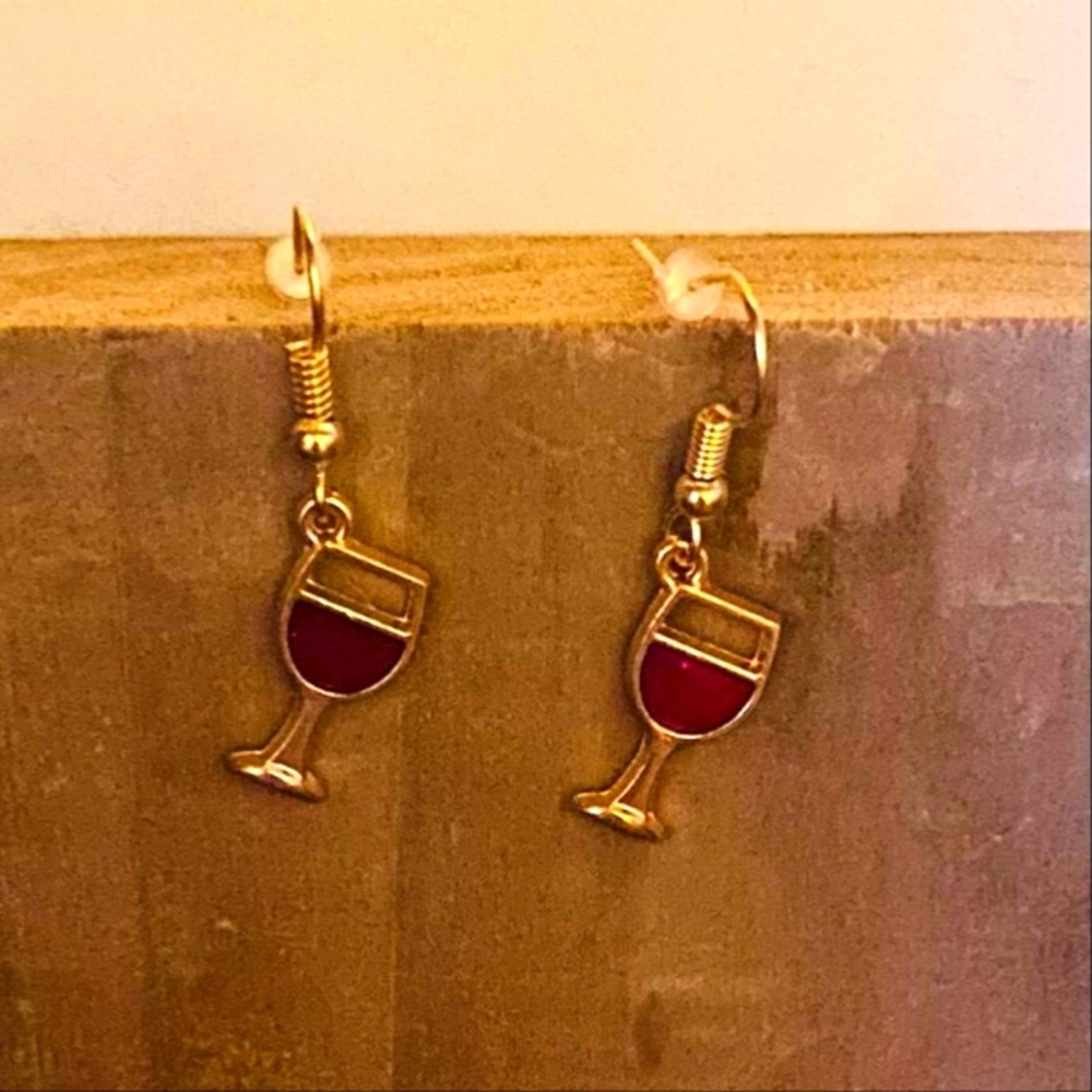 Red wine glass earrings